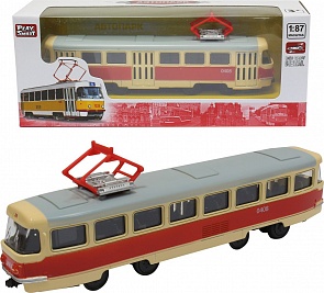 Инерционный металлический трамвай, размер 16 x 6 x 8,5 см., 1:87 (PlaySmart, Р49212)